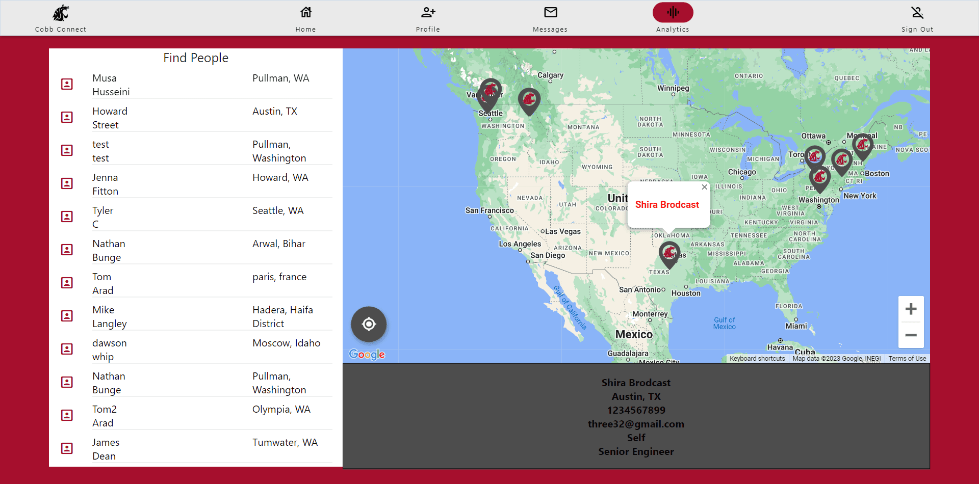 Alumni location map screenshot