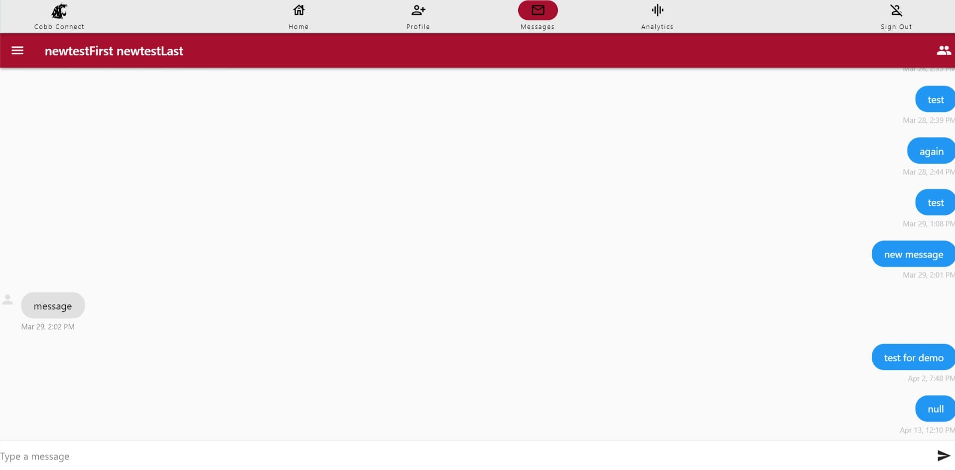 Messaging feature screenshot
